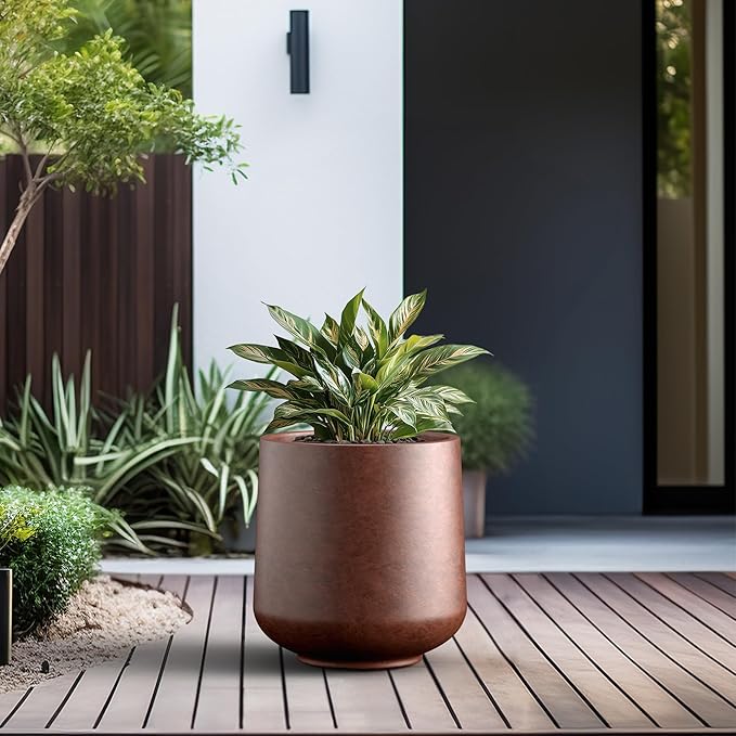 Kante 15.3" Dia Round Concrete Planter, Outdoor Indoor Large Plant Pots - Image 6