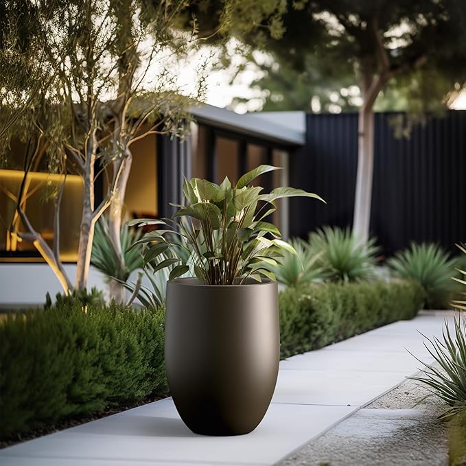 Kante Tall Concrete Planter, 21.7-Inch Height Dark Brown Large Indoor Outdoor - Image 5