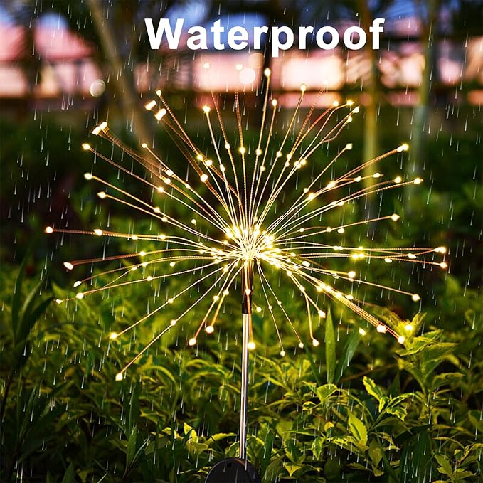 JJGoo Outdoor Solar Lights Firework, 2 Pack 120 LEDs Waterproof Solar Lights - Image 3