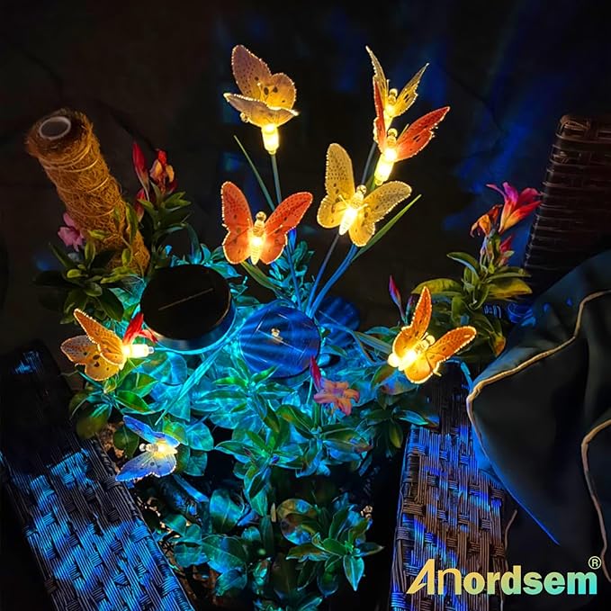 Anordsem Solar Garden Lights Outdoor: 8 Removable Optical Fiber Butterflies 2 - Image 5