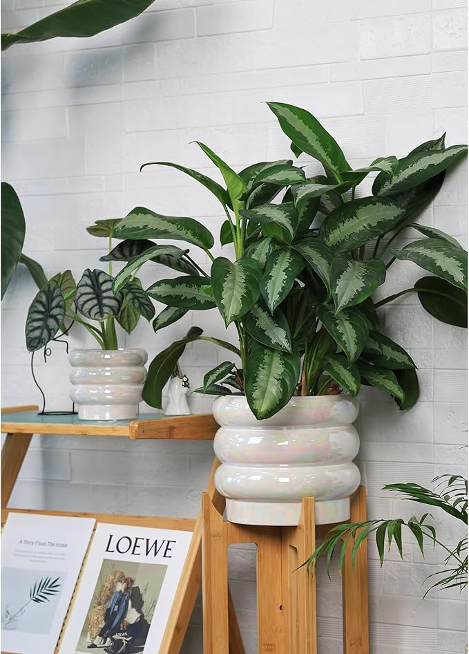 10 inch Ceramic Plant Pots for Indoor Plants, Rainbow Pearl Glaze Planter - Image 5