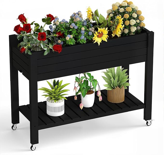 Raised Garden Bed with Legs, 33.66" Tall Self-Watering Resin Planter Box with by OutdoorLivingPerfected