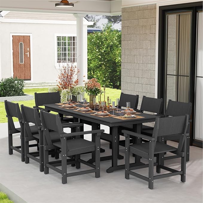 9-Piece Outdoor Dining Set, HDPE Weatherproof Patio Table and Chairs Set - Image 7