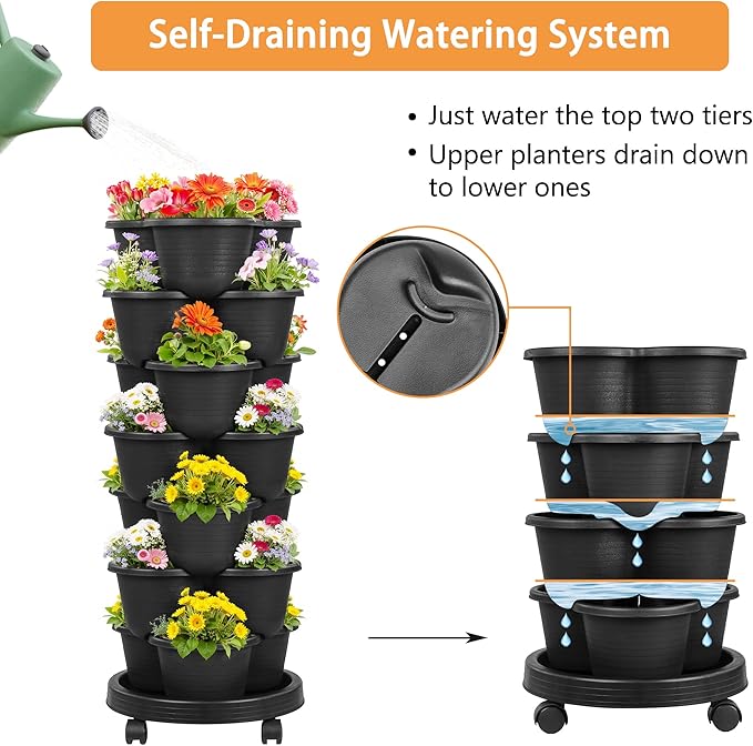 VECELO 7 Tier Vertical Garden Planter, Self Watering Stackable Planters - Image 3
