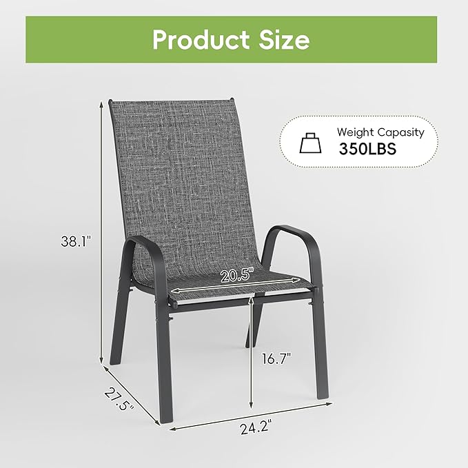 Patio Chairs Set of 6, Stackable Outdoor Dining Chairs - Image 3