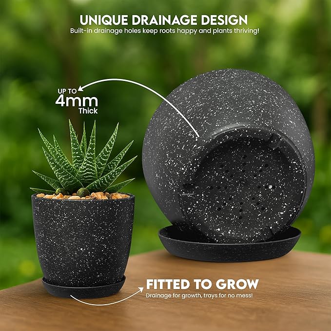 Utopia Home - Spotty Plant Pots Indoor - 7/6.6/6/5.3/4.8 Inches Flower Pots - - Image 4