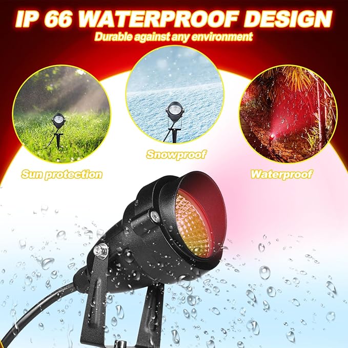 4 Pcs Christmas Red Spotlight Outdoor Plug in Landscape Lighting 12w Ip66 - Image 5