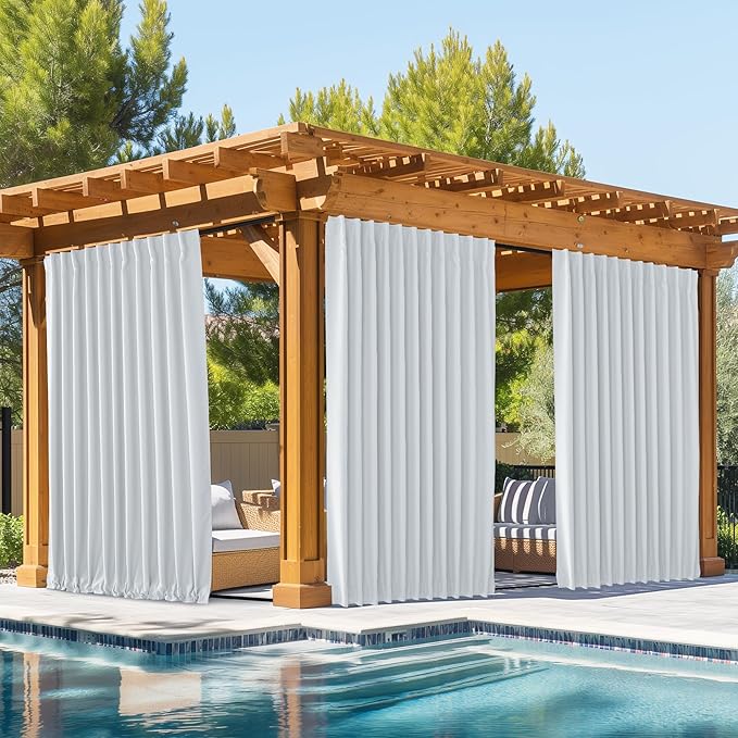 NICETOWN 2 Panels Outdoor Curtains Waterproof Pocket & Back Tab on Top & Bottom by NICETOWN