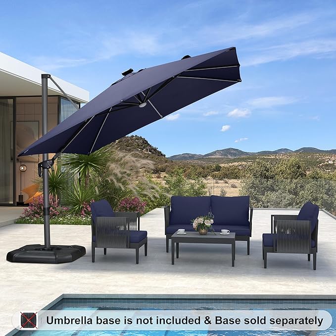 PURPLE LEAF 10 Feet Patio Umbrella Solar Powered LED Square Outdoor Cantilever - Image 2