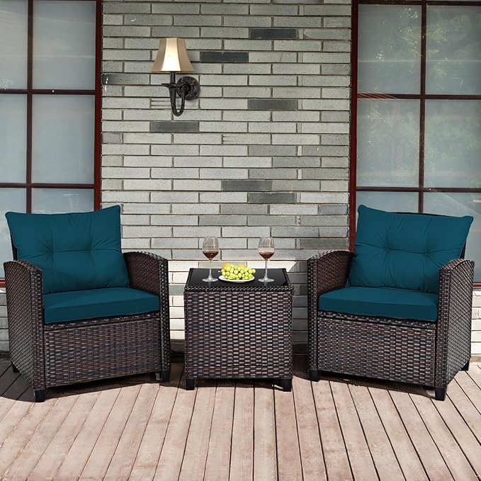 Tangkula 3 Pieces Patio Furniture Set, PE Rattan Wicker 3 Pcs Outdoor Sofa Set - Image 2