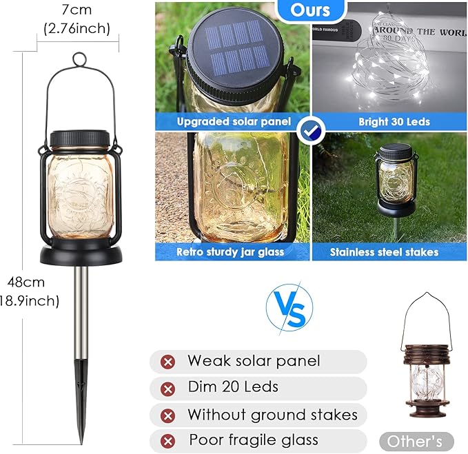 Mlambert Cool White 4 Pack Solar Hanging Mason Jar Lights - Image 4
