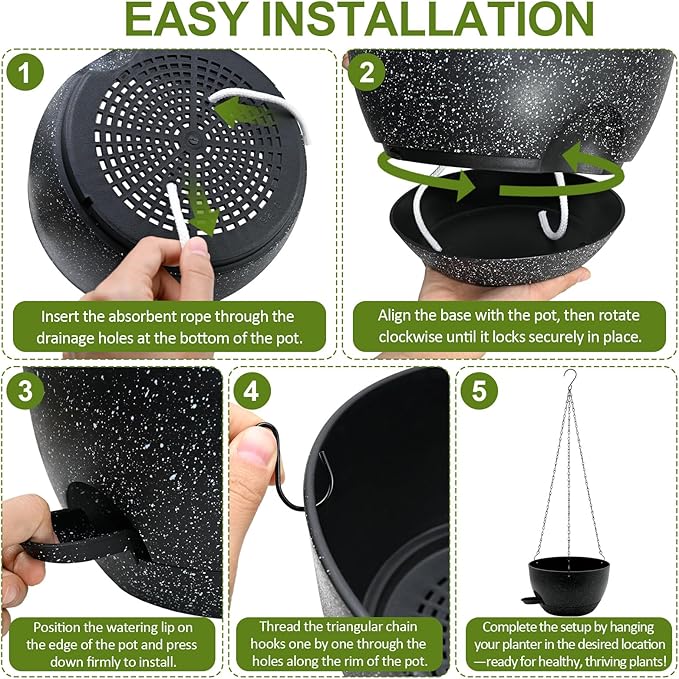 WOUSIWER Self Watering Hanging Planters, 2 Pack 10'' Plastic Pots - Image 7