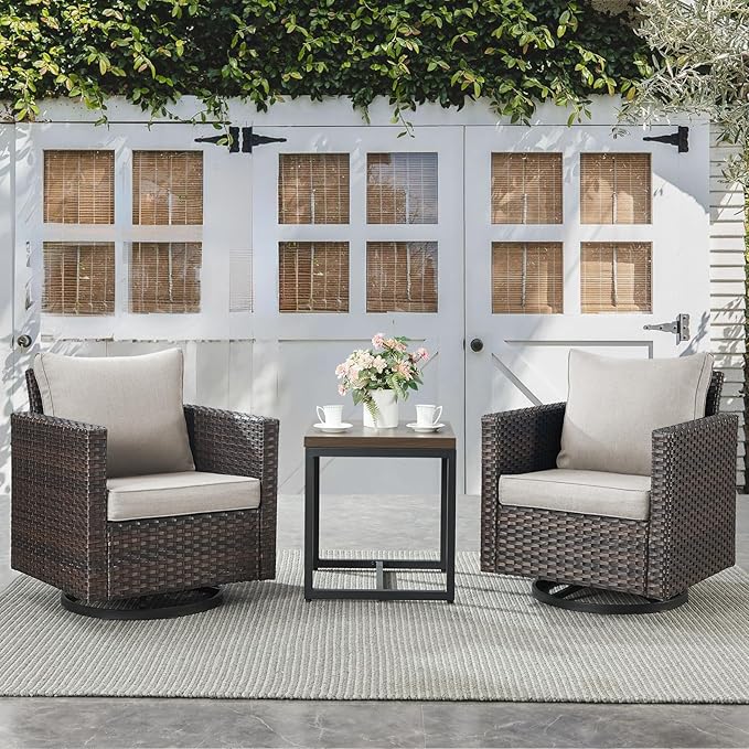 Belord Outdoor Bistro Set 3 Piece Wicker Swivel Rocker Patio Chairs, Oversize by Belord