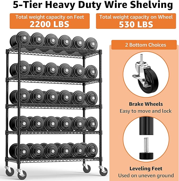 53" W Garage Shelving 5 Tier Industrial 2200LBS Metal Shelving Units - Image 4