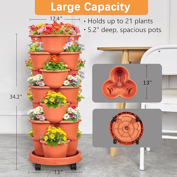 VECELO 7 Tier Vertical Garden Planter, Self Watering Stackable Planters - Image 5