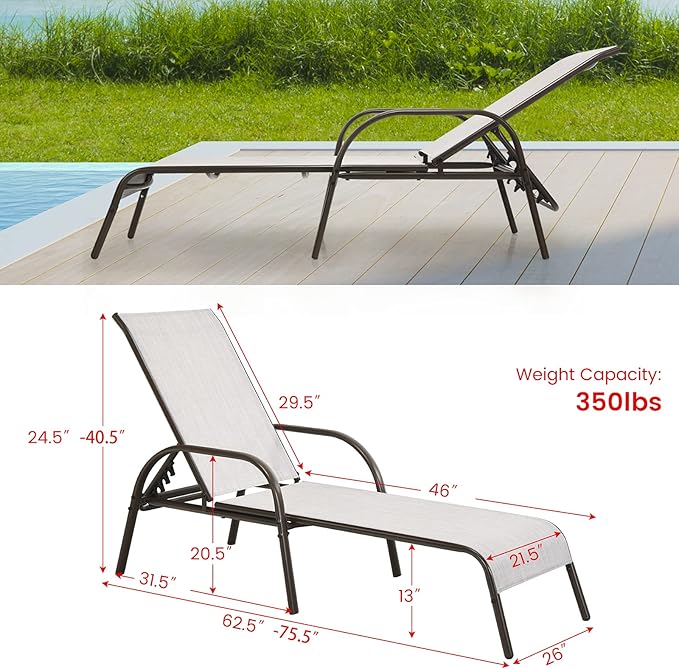 Giantex Set of 2 Patio Lounge Chair, Outdoor Chaise Lounge - Image 2