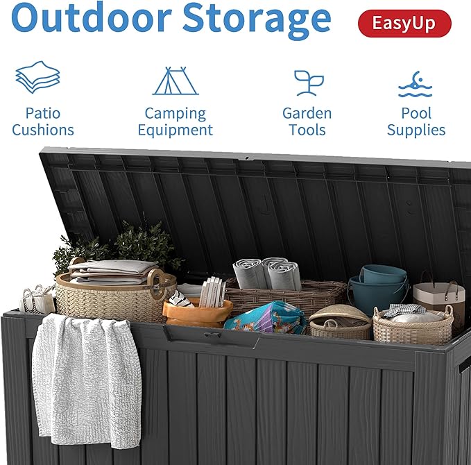 EasyUp 85 Gallon Outdoor Storage Box, Resin Waterproof UV-Resistant Deck Box - Image 4