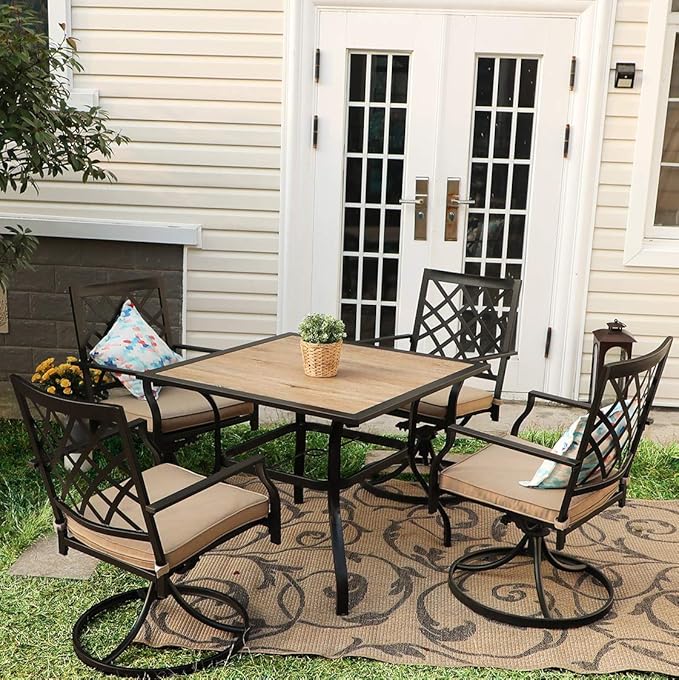 PHI VILLA 37" x 37" Patio Dining Table Outdoor Dining Furniture Umbrella Table - Image 2