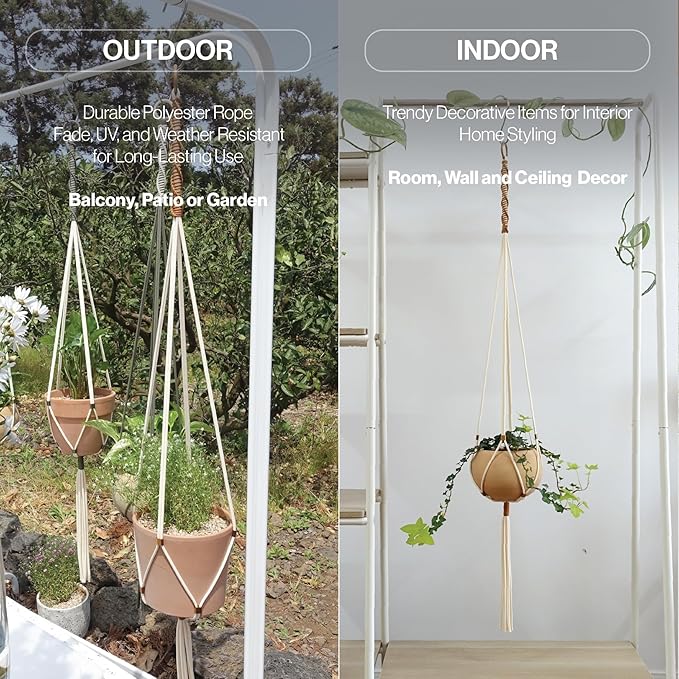 Macrame Plant Hanger Polyester Rope 42 Inch Outdoor Indoor Adjustable Hanging - Image 7