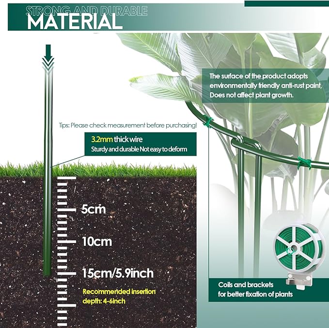12 Pack Garden Plant Support Stakes, Half Round Peony Cages and Supports - Image 3