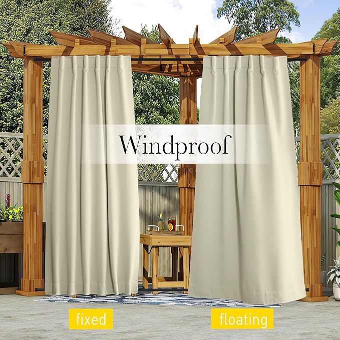 NICETOWN 2 Panels Waterproof Outdoor Curtains Fixed Grommet & Back Tab on Top & - Image 8
