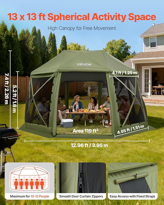 VEVOR Pop up Gazebo Screen Tent, 13 x 13 ft, 13-Sided Spherical Camping Canopy - Image 2