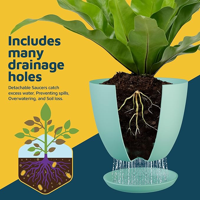 Aqua Plant Pots with Drainage Holes & Saucers 3 Pack, Indoor & Outdoor - Image 6