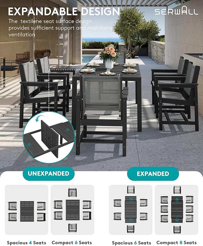 SERWALL 9-Piece Outdoor Dining Set, All Weather HDPE Patio Furniture Set - Image 4