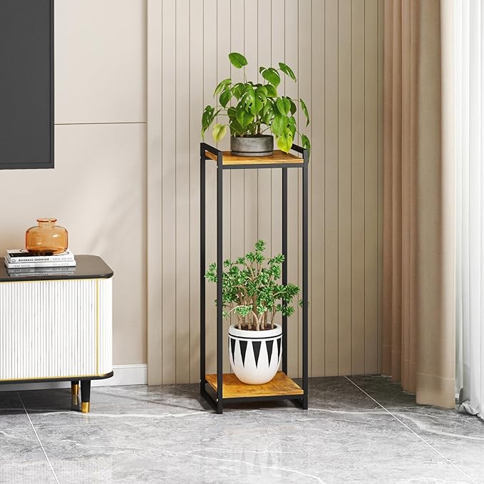2-Tier Plant Stand Indoor, Rustic Brown - Image 4