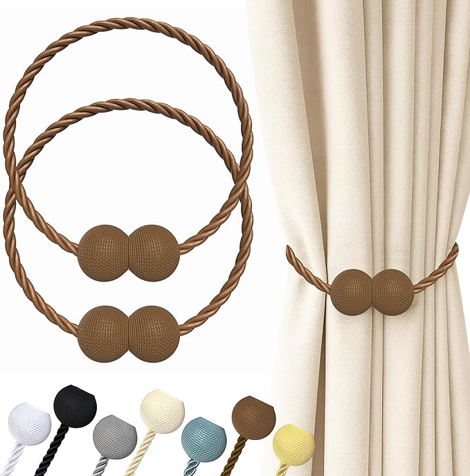 Hion Magnetic Curtain Tiebacks Dark Brown 2pcs, Curtain Tiebacks Buckles by Hion