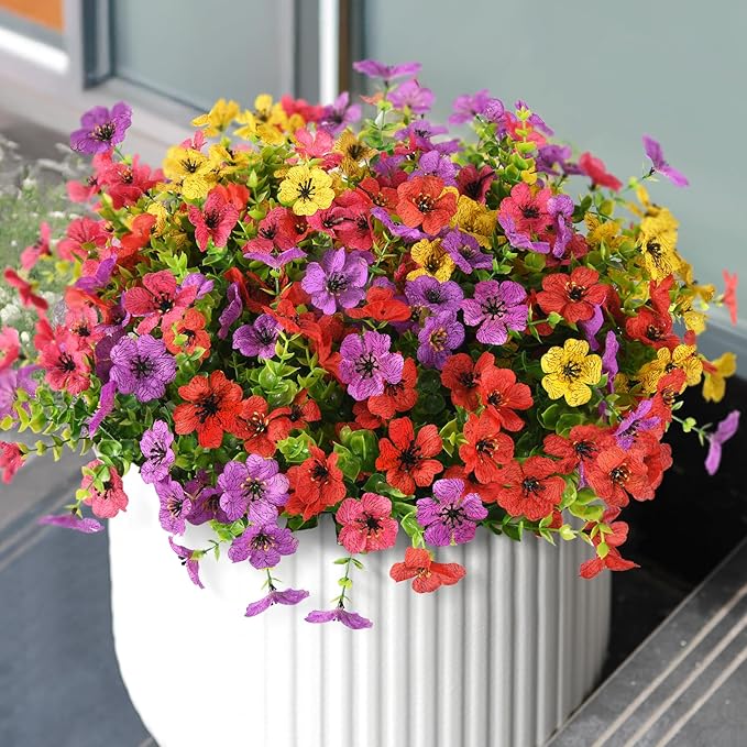 Artificial Flowers Faux Plants Outdoor Fake Flowers Spring Decor, 12 Bundles by ZFProcessArtificialFlowers