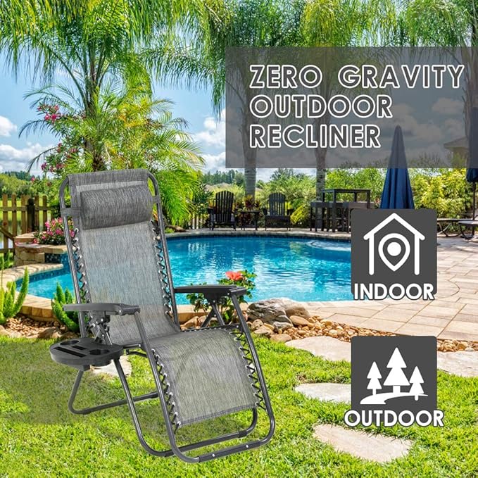 FDW Set of 2 Lawn Outdoor Deck Camping Folding Patio Beach Anti Recliner Pool - Image 4