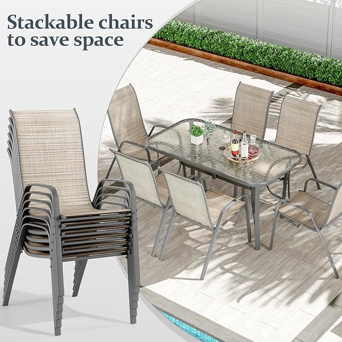 TLSUNNY 7 Pieces Patio Dining Set, Outdoor Table and Chairs W/1.69″ Umbrella - Image 3