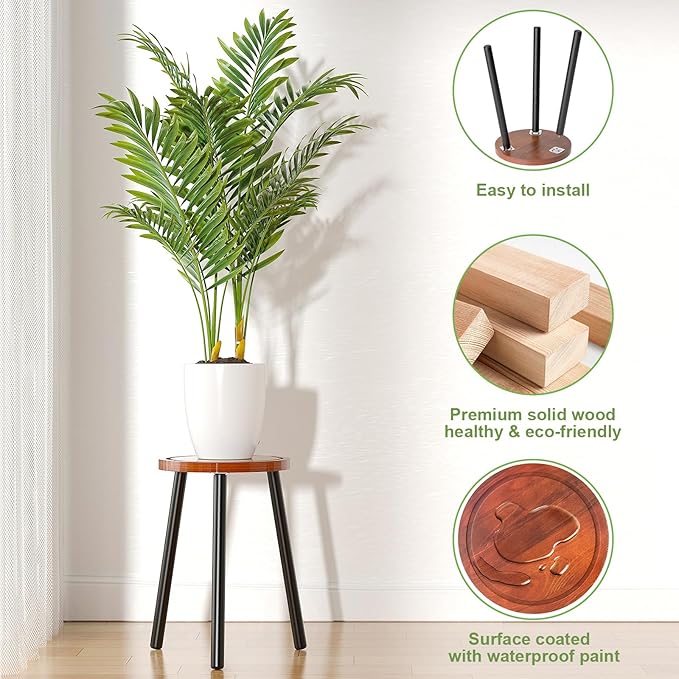 2-Pack Wood Plant Stands Indoor, 16.7" Tall Plant Stand Outdoor Mid-Century - Image 4