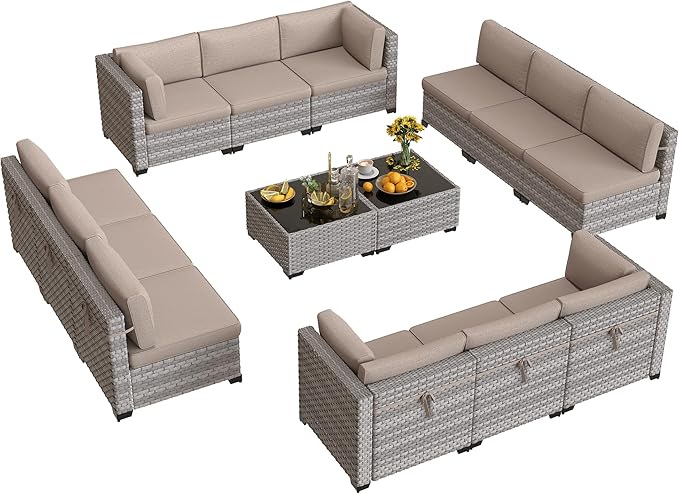 12-Seat Modular Patio Furniture Set – Outdoor Wicker Sectional Sofa - Image 9