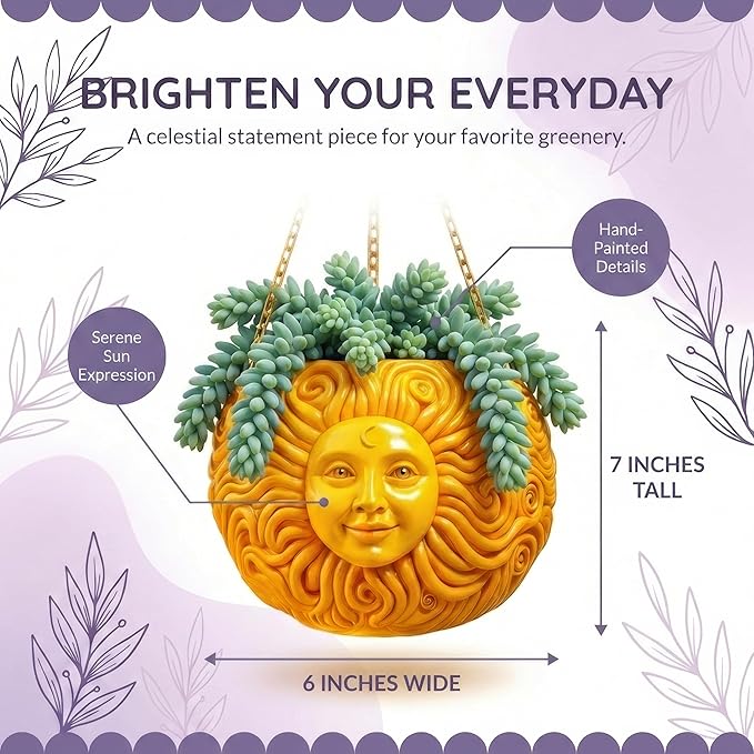 Fun & Unique Sun Face Hanging Planter Quirky Celestial Decor - Image 3