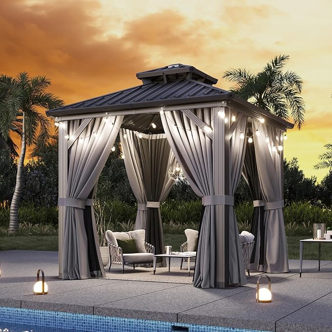 Aoxun 8'x8' Hardtop Gazebo, Aluminum Frame Canopy - Image 2