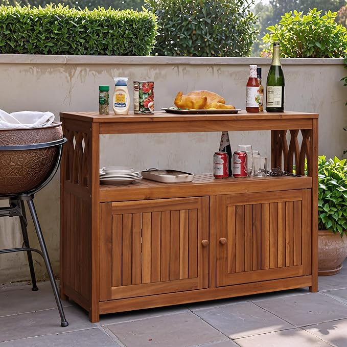 Flamaker Outdoor Storage Cabinet Weatherproof Acacia Wood Outdoor Cabinet - Image 5