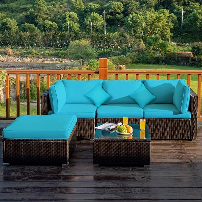 Tangkula 5 Pieces Patio Rattan Furniture Set, Outdoor Sectional Rattan Sofa Set - Image 2