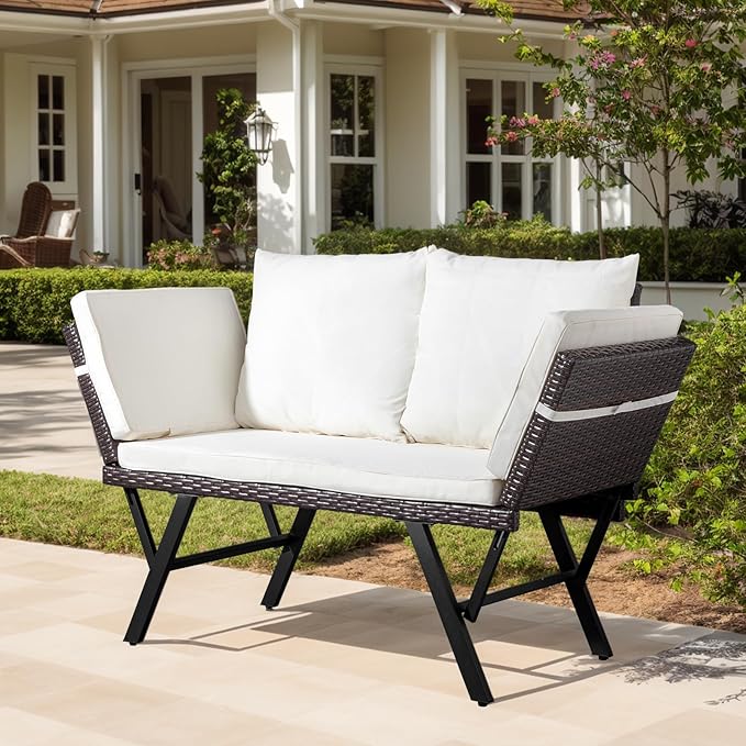 VINGLI Outdoor Loveseat, Woven Rattan Outdoor Sofa - Image 8