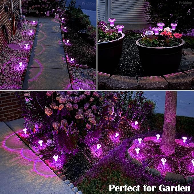 Solar Lights Outdoor Pathway Waterproof 8 Pack Purple LED Acrylic Mushroom - Image 5