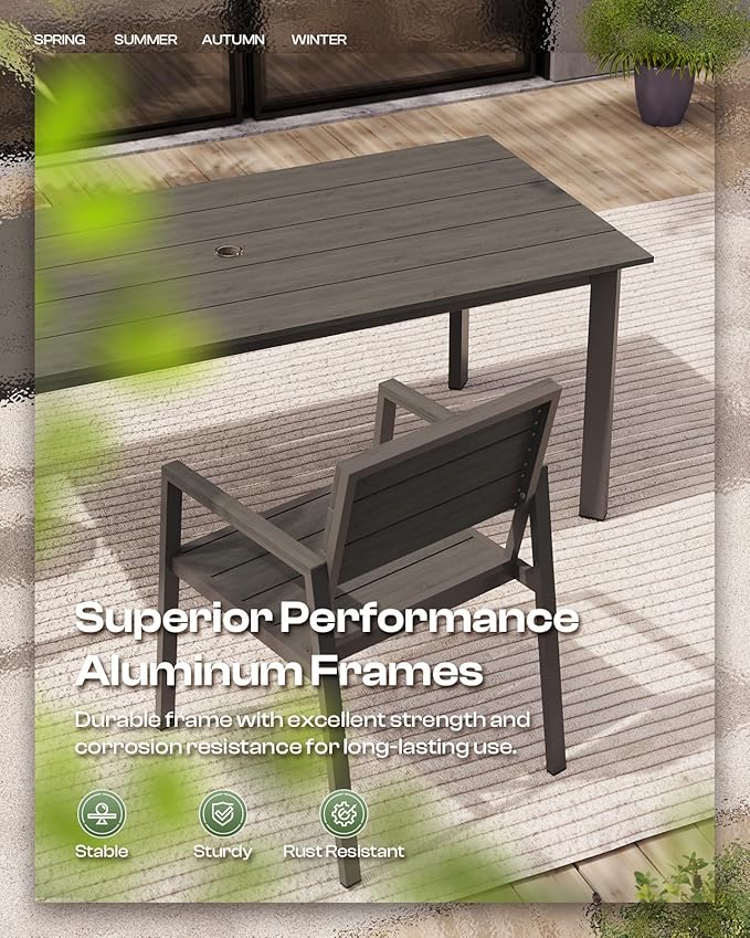 67" Rectangle HDPS Patio Dining Table, Aluminum Outdoor Patio Dining Table - Image 4