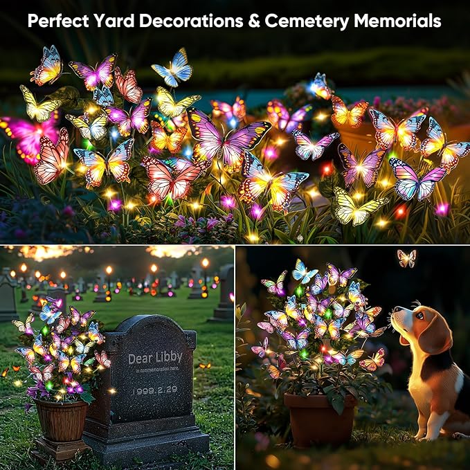 Solar Lights Outdoor Garden Decor: 4 Pack 68 Silk Butterflies - Image 6