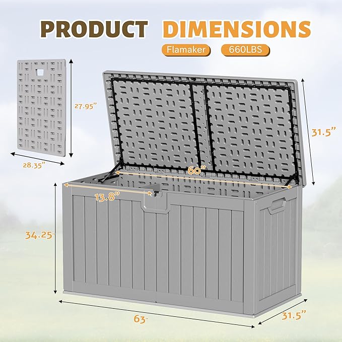 Flamaker Resin Deck Box 250 Gallon, Waterproof Imitation-Wood Lockable Storage - Image 6