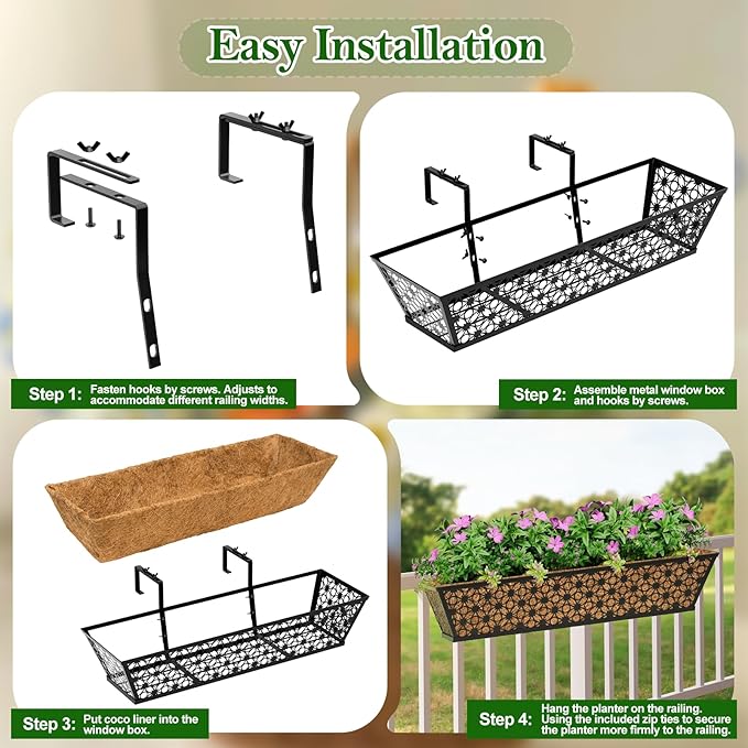 SPECILITE 30" Window Boxes Planters, Heavy Duty Metal Railing Planter Boxes - Image 6