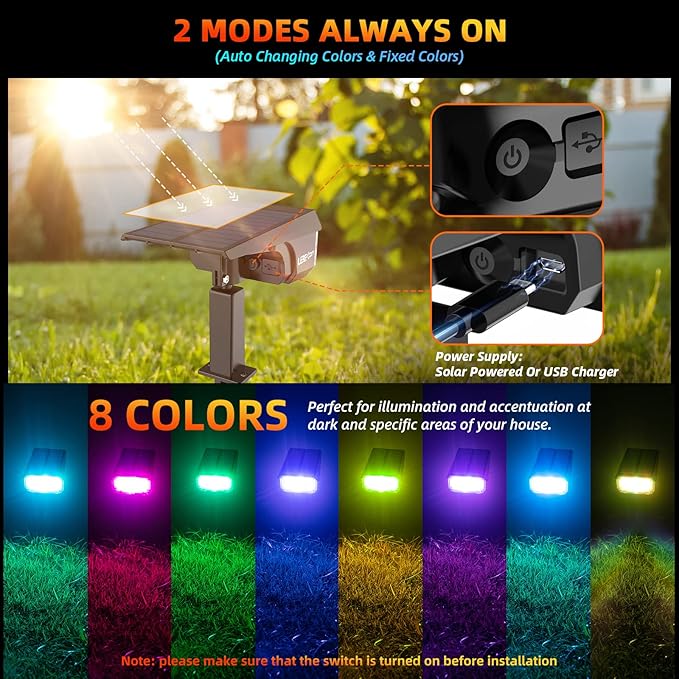 Solar Spot Lights Outdoor Color Changing, IP65 Garden Lights Solar Powered - Image 4