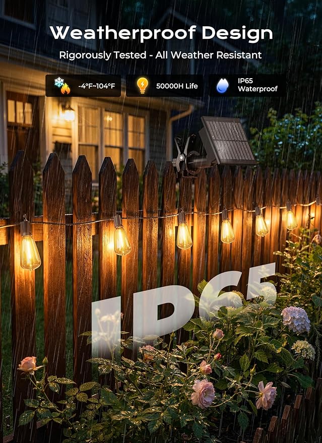 Brightown 52FT Solar String Lights Outdoor Waterproof, Patio Lights - Image 3