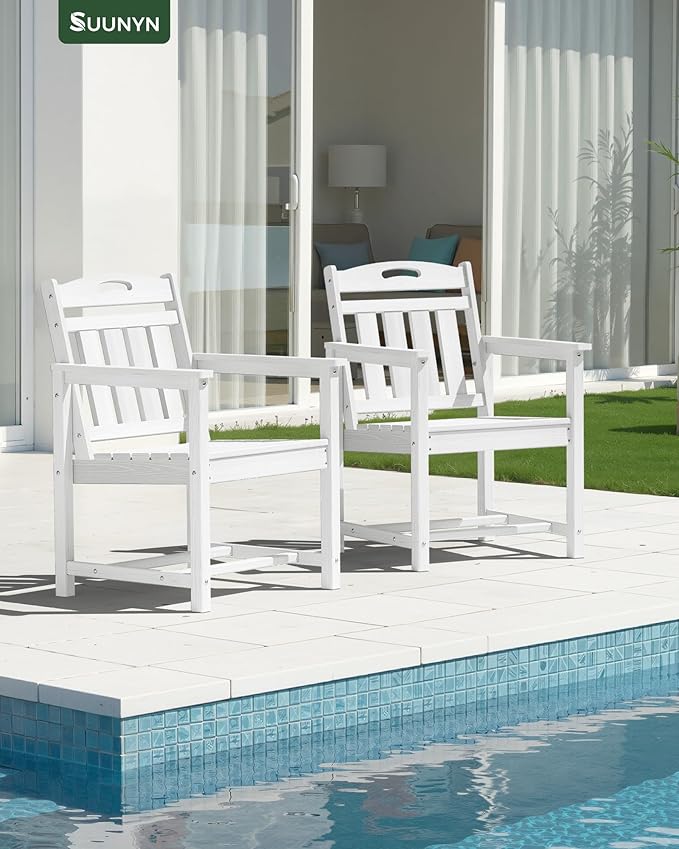 Patio Chairs Set of 2, HDPE Outdoor Dining Chairs - Image 2
