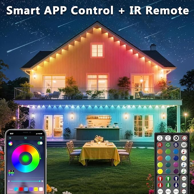 300FT/90M Permanent Outdoor RGB Lights, IP67 Waterproof Smart Eave Lighting - Image 2
