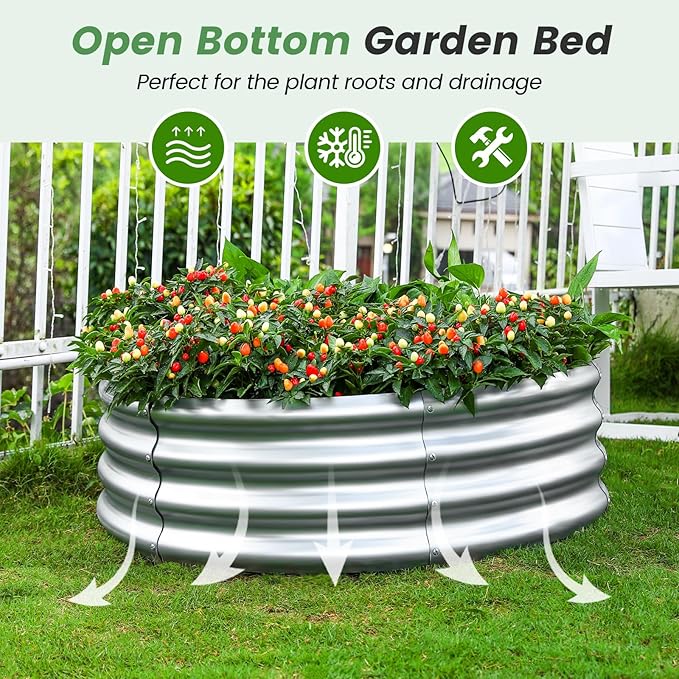 Land Guard 3×3×1ft Galvanized Raised Garden Bed Kit, Round Galvanized Planter - Image 5